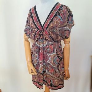 Angie Boho Paisley Empire Mini Dress Tunic Sz S/M